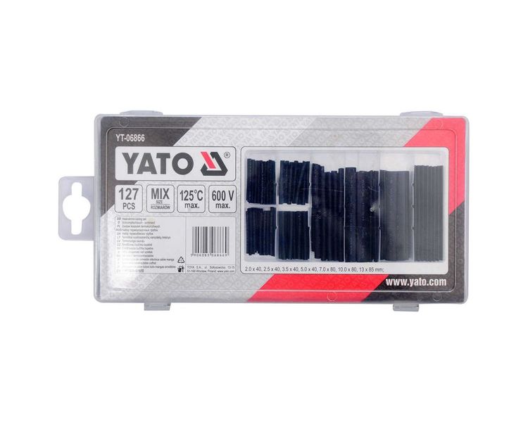 Кембрики термоусадочні діелектричні різних розмірів YATO YT-06866, 125°C, до 600В, 127 шт. фото