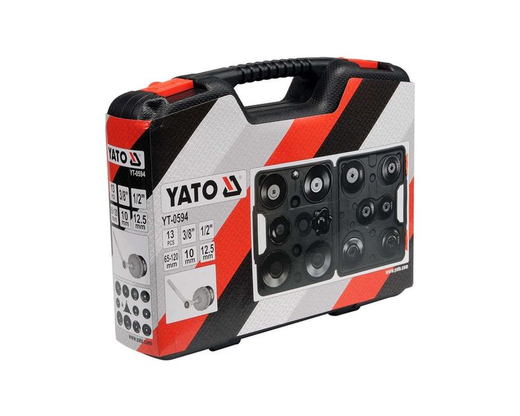 Ключі-головки для зняття масляних фільтрів YATO YT-0594, М65-М120 мм, 3/8"-1/2", 13 шт фото