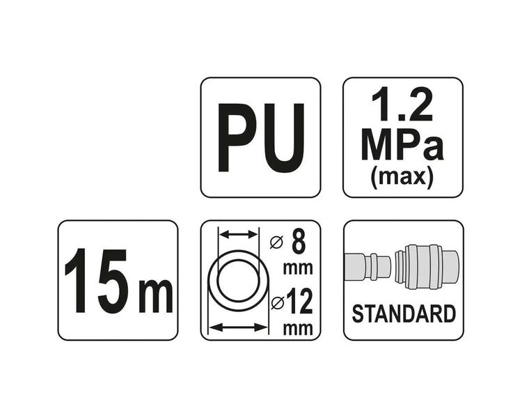 Шланг пневматичний спіральний поліуретановий YATO YT-24209, 8.0х12 мм, 15 м фото
