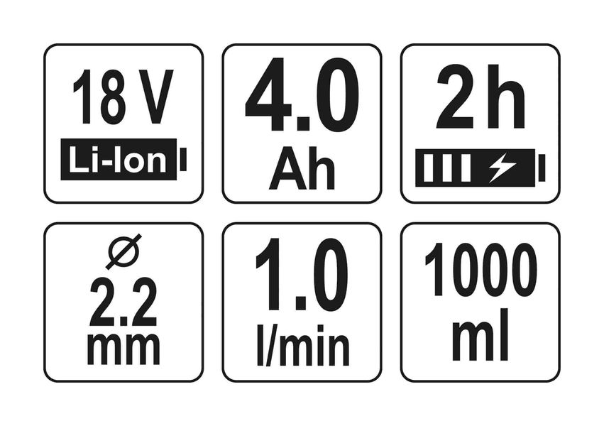 Фарбопульт акумуляторний YATO YT-82765, 18 В, 4 Аг, 2.2 мм, 1 л фото
