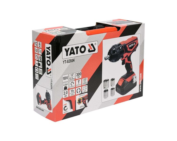 Гайковерт ударный аккумуляторный YATO YT-82804, 1/2", 18В, 2 Ач, 300Нм фото