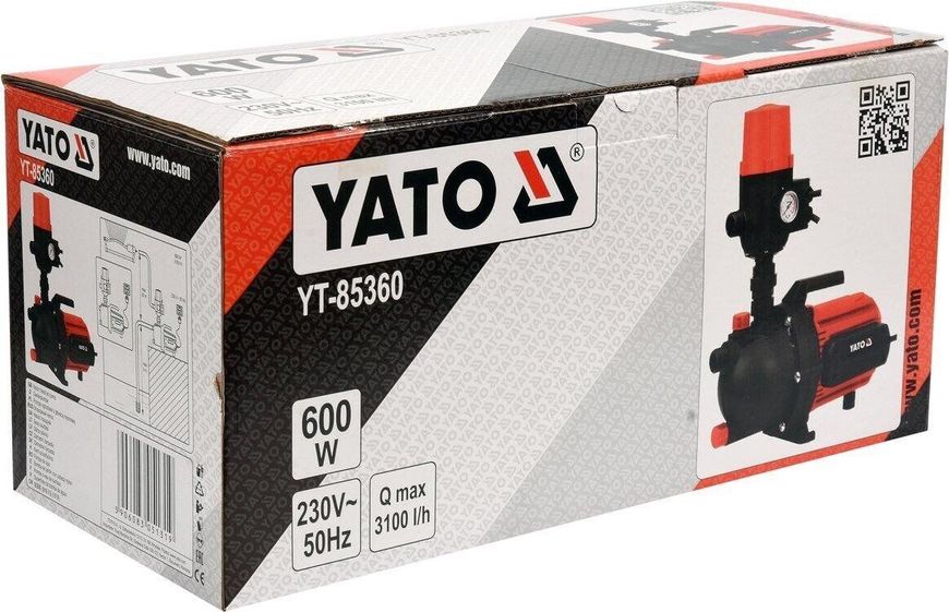 Насос поверхневий автоматичний YATO YT-85360, 600 Вт, 3100 л/год, 35 м фото