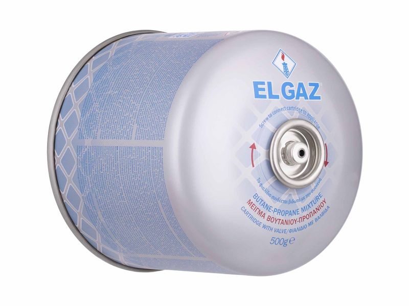Баллон газовый резьбовой для туристических горелок EL GAZ ELG-800, бутан-пропан 500 г, двухслойный клапан фото