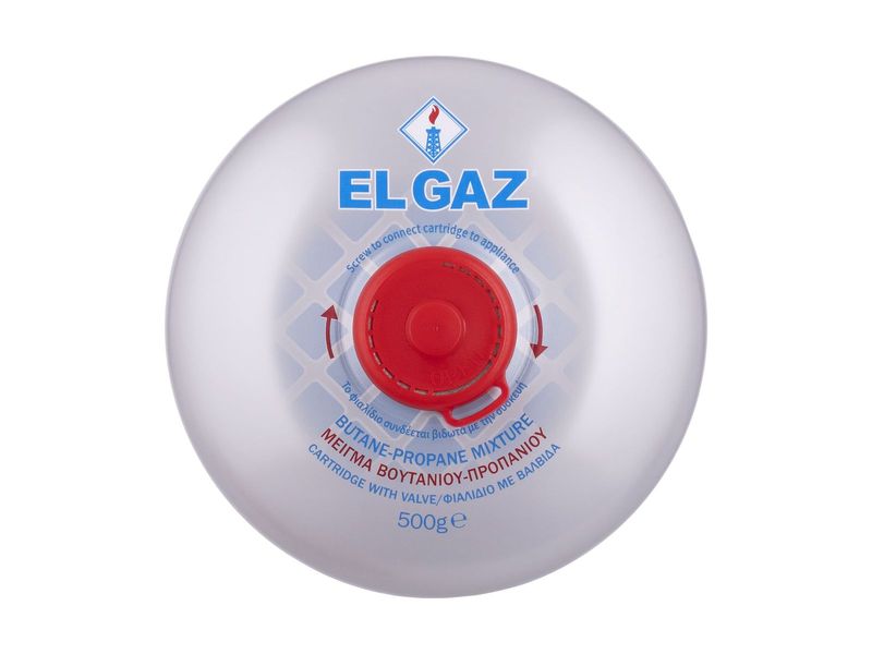 Балон газовий різьбовий для туристичних пальників EL GAZ ELG-800, бутан-пропан 500 г, двошаровий клапан фото