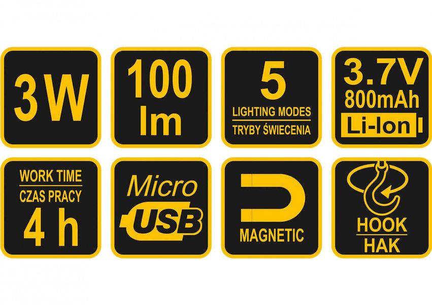 Аккумуляторний поворотный LED фонарь VOREL 82723, 3Вт, 3.7В, 0.8Ач, 100Лм, 5 режимов фото