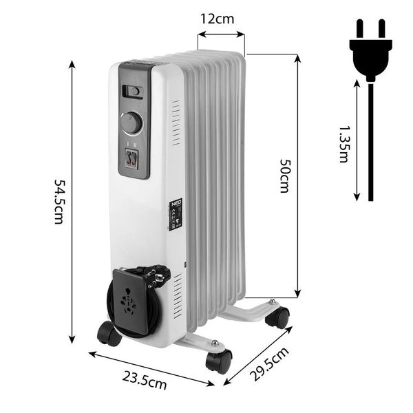 Масляный радиатор 7 секций 1500 Вт Neo Tools 90-151, до 20 м2, механическое управление фото
