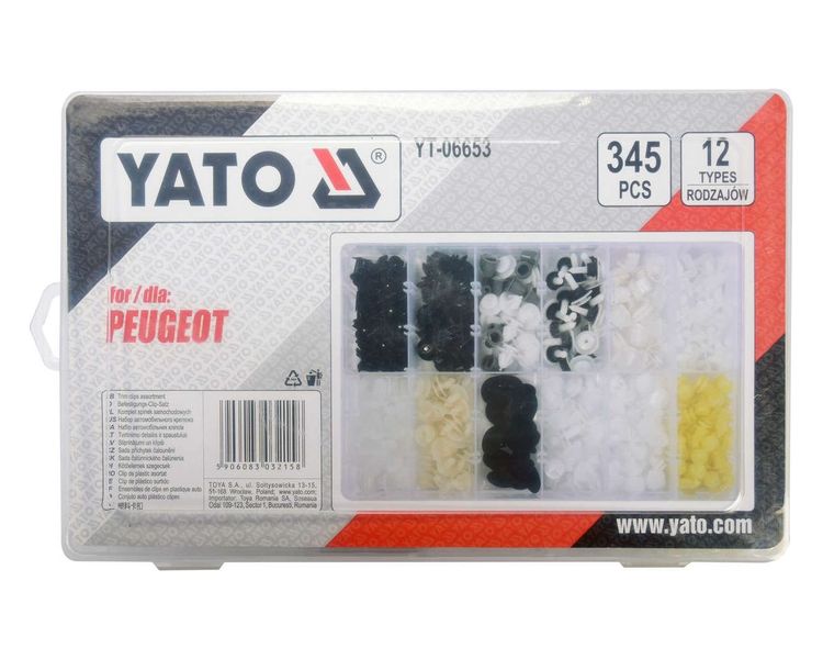 Клипсы для обшивки салона PEUGEOT YATO YT-06653, 12 типов, 345 шт фото
