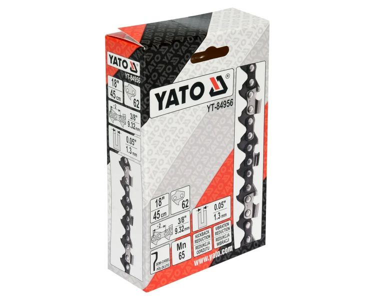 Цепь для бензопилы 62 звена шаг 3/8" YATO YT-84956, 18" (45 см), паз 1.3 мм фото