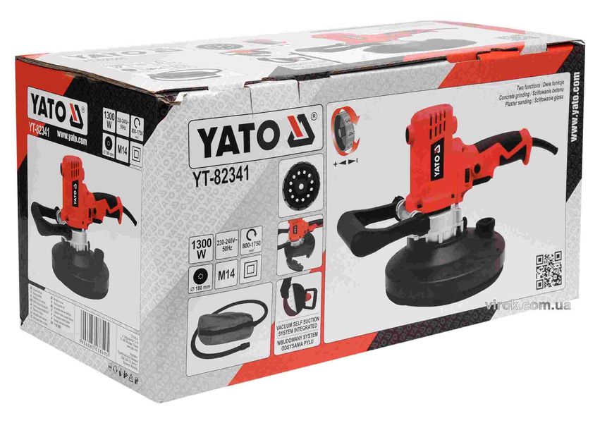 Шліфмашина для штукатурки на штанге YATO YT-82341 з пилозбірником 1300 Вт, 180 мм фото