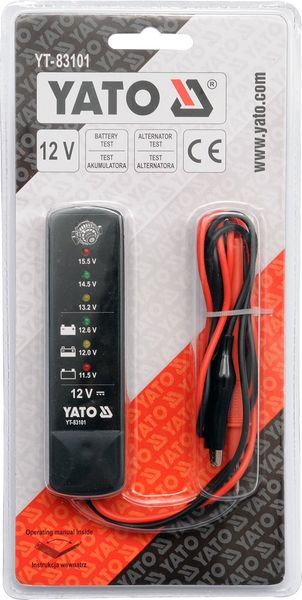 Тестер напруги акумуляторів YATO YT-83101, 12 В фото