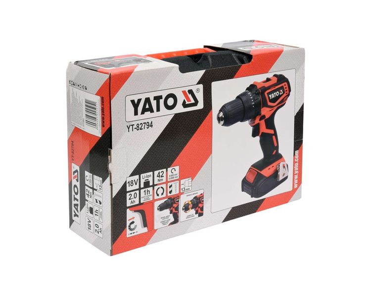 Шуруповерт бесщеточный аккумуляторный YATO YT-82794, 18В, 2Ач, 42 Нм фото
