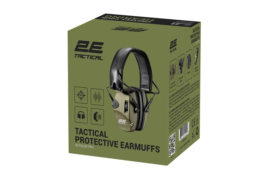 Наушники тактические активные для защиты слуха 2E Pulse Pro Army Green TPE026ARGN, SNR 27 dB, NRR 22 dB, зелені фото