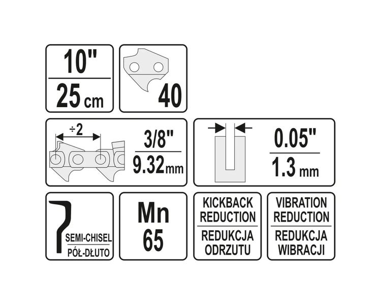Ланцюг для бензопил YATO 10" (25 см), 40 ланок, крок 3/8" фото