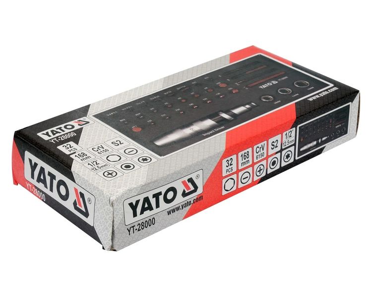Отвертка ударная профессиональная YATO YT-28000, набор 32 единицы фото