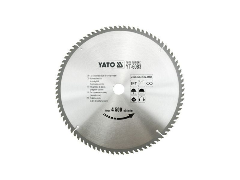 Диск пильний по дереву 350 мм YATO YT-6083, 30х3.5х2.5 мм, 84 зубця, 4500 об/хв фото