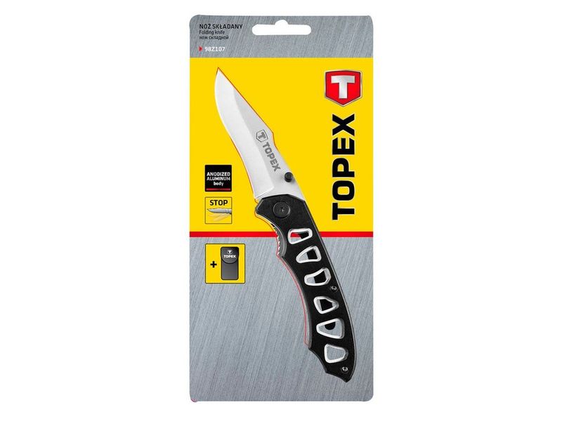 Нож туристический складной TOPEX 98Z107, лезвие 8 см, корпус алюминий, чехол фото