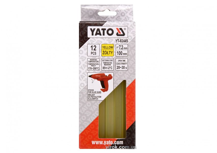 Стрижні клейові жовті YATO, 7.2х100 мм, 12 шт. фото