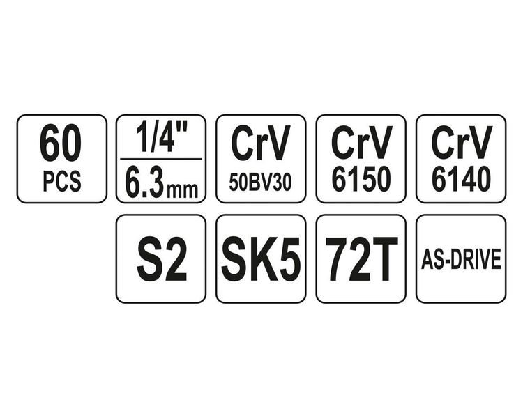 Набор инструментов YATO YT-38920, 1/4", М5-13 мм, 60 ед., CrV фото