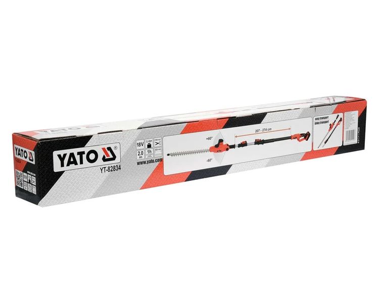 Кущоріз акумуляторний на телескопічній штанзі YATO YT-82835, 18В, леза 42 см, 1.8-2.8 м (корпус) фото