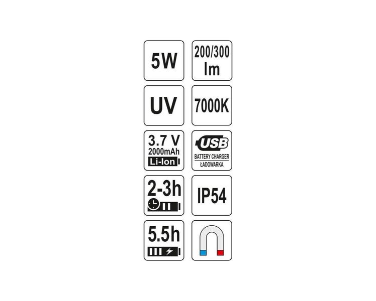 LED ліхтарик кишеньковий акумуляторний YATO YT-08580, 3.7В, 2Аг, 5Вт, 300 Лм фото