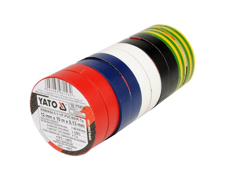 Набор изоляционных лент разных цветов 10 шт YATO YT-8156, 12х0.13 мм, 10 м фото