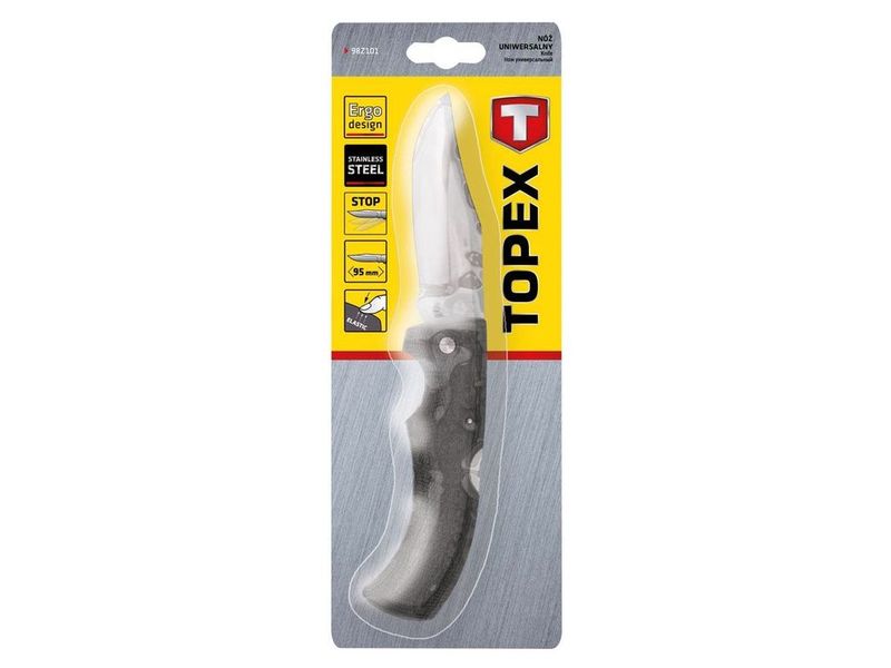 Нож туристический складной TOPEX 98Z101, лезвие 9.5 см из нержавеющей стали, прорезиненная рукоятка фото