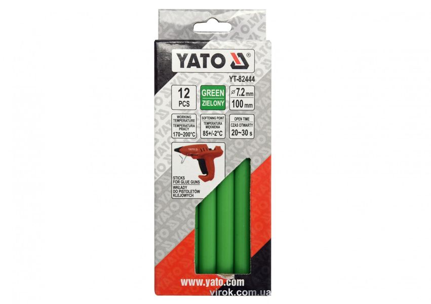 Стрижні клейові зелені YATO, 7.2х100 мм, 12 шт. фото