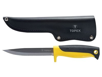 Нож туристический в кожаном чехле TOPEX 98Z103, фиксированное лезвие 120 мм из нержавеющей стали фото