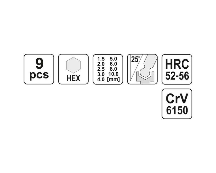 Набор шестигранных ключей с шаром YATO YT-0505, HEX 1.5-10 мм, 9 шт фото