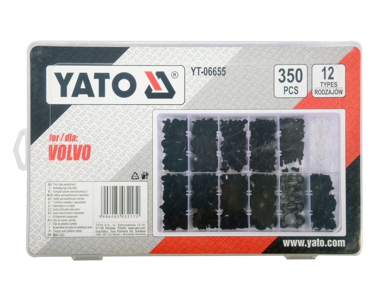 Клипсы для обшивки салона VOLVO YATO YT-06655, 12 типов, 350 шт фото