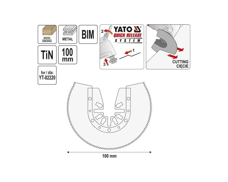 Полотно титановое полукруглое для реноватора YATO YT-34711, Ø 100 мм, BIM-Tin фото