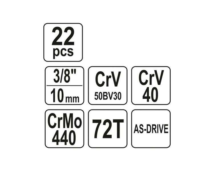 Набор головок торцевых YATO YT-38561, 3/8", М6-22 мм, 22 ед фото