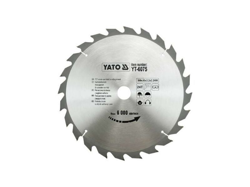 Диск пильный по дереву 300 мм YATO YT-6075, 30x3.2x2.2 мм, 24 зубця, 6000 об/мин фото