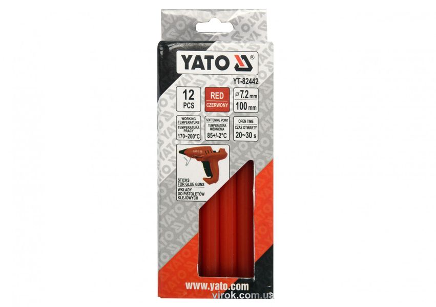 Стержни клеевые красные YATO, 7.2х100 мм, 12 шт. фото