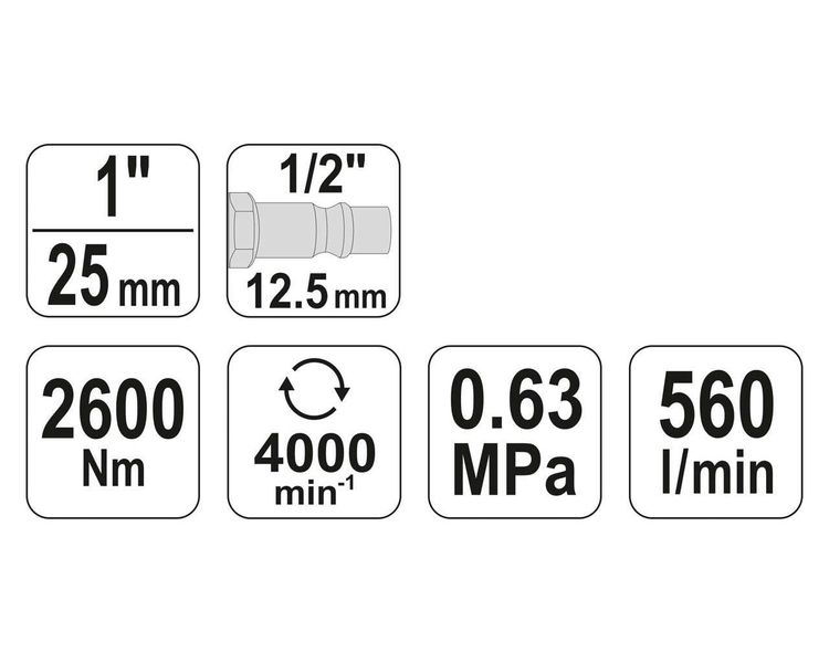 Гайковерт пневматичний вантажний YATO YT-0960, 1", 2600 Нм, 560 л/хв фото
