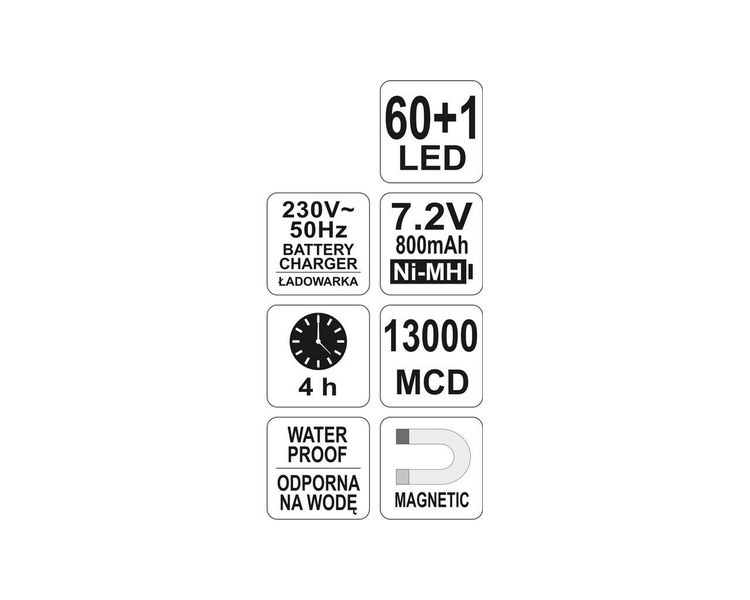 LED світильник акумуляторний підвісний YATO YT-0852, 60 діодів, 7.2В, 800 мАг фото