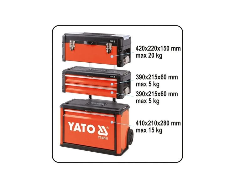 Ящик-секция к модульной системе YATO YT-09101, 2 шухляды, 390х215х60 мм фото