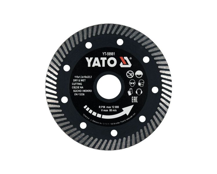 Диск алмазний "TURBO" 115 мм YATO YT-59981, 1.3x10 мм, 22.2 мм фото
