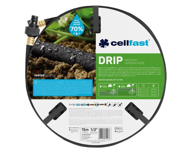 Шланг для капельного полива Cellfast DRIP 19-002, 1/2", 15 м, с коннекторами фото