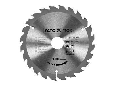 Диск пильний по дереву 184 мм 24 зуба YATO, 30х3.2х2.2 мм, 9000 об/хв фото