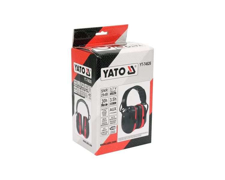 Активные шумопоглощающие наушники с Bluetooth YATO YT-74626, SNR 29 дБ, USB, AUX 3.5 мм фото