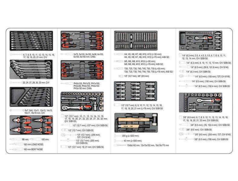 Шкаф сервисный с инструментами YATO YT-55300, 6 ящиков, 177 предметов фото