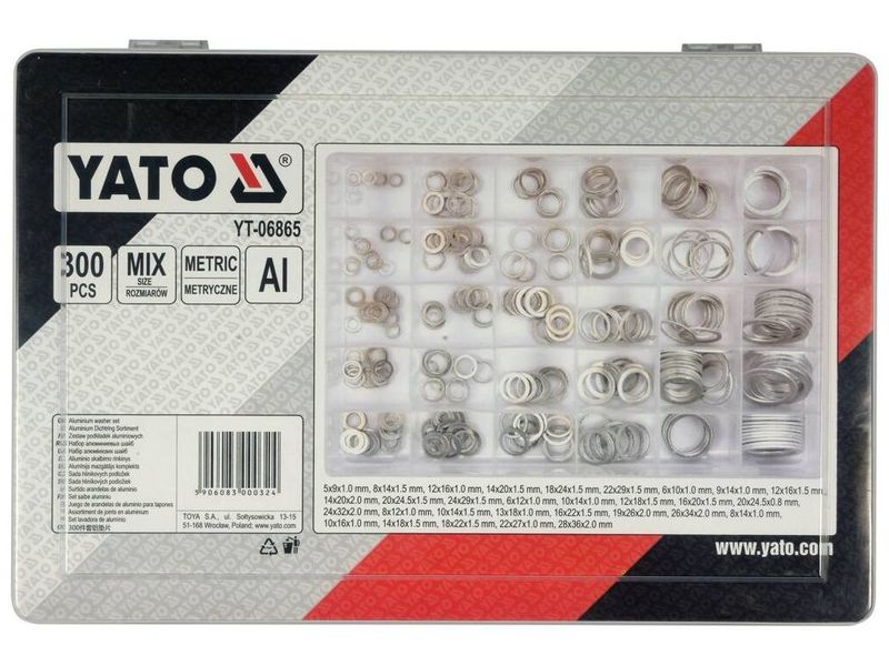 Набір шайб алюмінієвих YATO YT-06865, 5-12 мм, 300 шт, DIN 93 фото