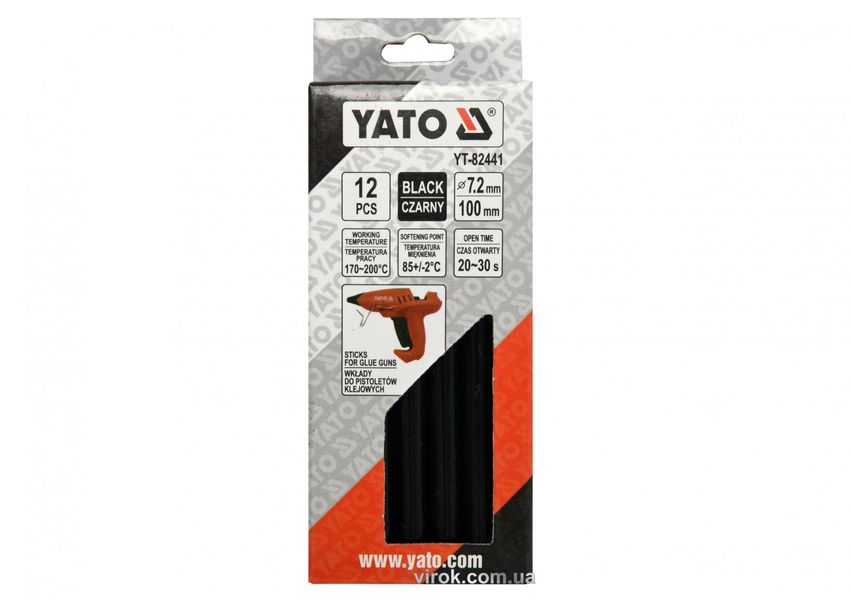 Стрижні клейові чорні YATO, 7.2х100 мм, 12 шт. фото