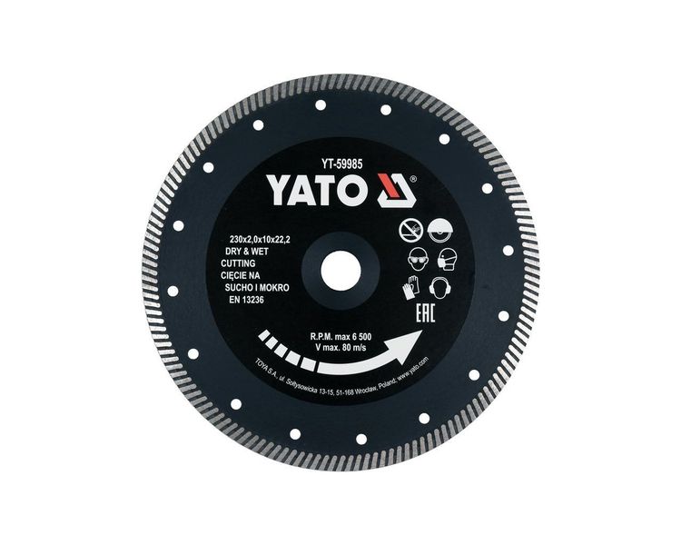 Диск алмазний "TURBO" 230 мм YATO YT-59985, 2.0x10 мм, 22.2 мм фото