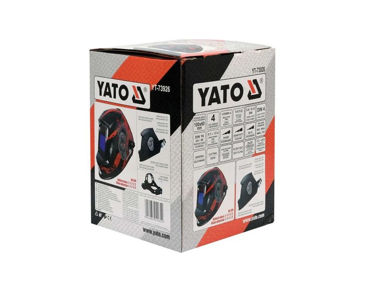 Сварочная маска профессиональная YATO YT-73926, 4 сенсора, полная регулировка, УФ DIN 16 фото