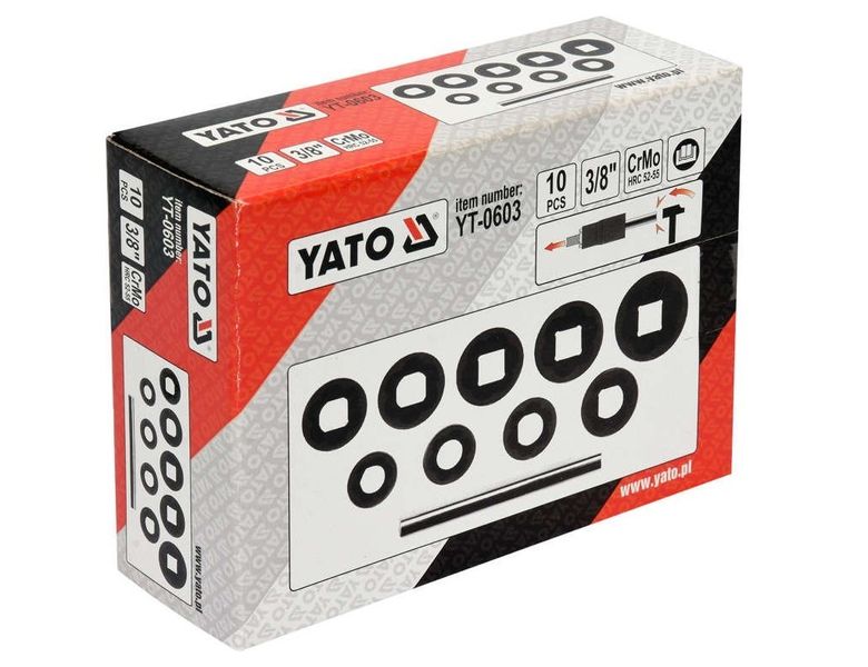 Набор ударных экстракторов для поврежденных винтов YATO YT-0603, 3/8", 10-19 мм, 27 мм фото