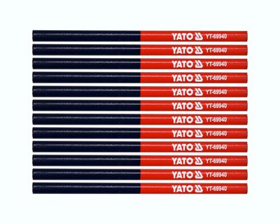 Олівці столярні двокольорові (синій/червоний) HB YATO YT-69940, 175 х 12 мм, стрижень 4х2 мм, 12 шт. фото