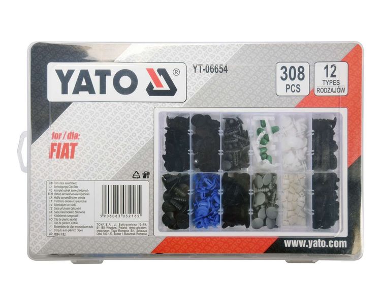 Кліпси для обшивки салону FIAT YATO YT-06654, 12 типів, 308 шт фото