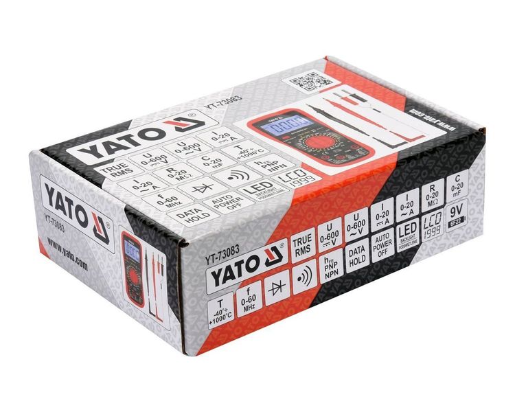 Мультиметр цифровий YATO YT-73083, AC/DC 600В, DC 20А + термопара фото